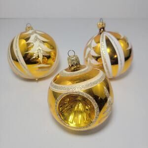 3PC Vintage West Germany Indent Gold Christmas Tree Ornament Set